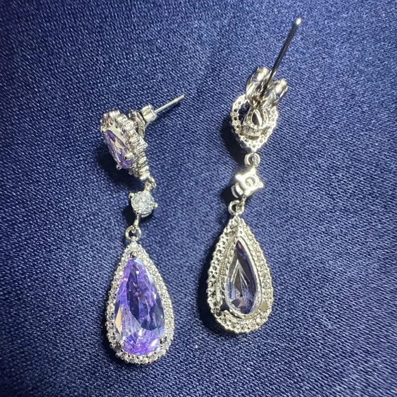 Earrings Sterling Silver White Gold Over Cubic Zirconia - Picture 4 of 4